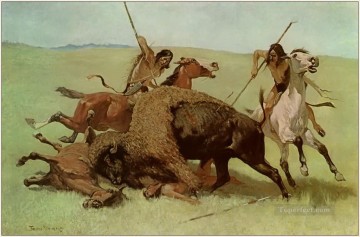 インディアンのバッファロー狩り 1890 Oil Paintings